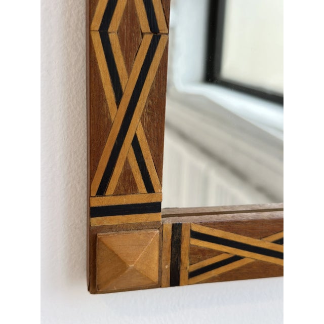 Glass Vintage Parquetry Framed Mirror With Corner Stud Details, Circa 1940s For Sale - Image 7 of 13