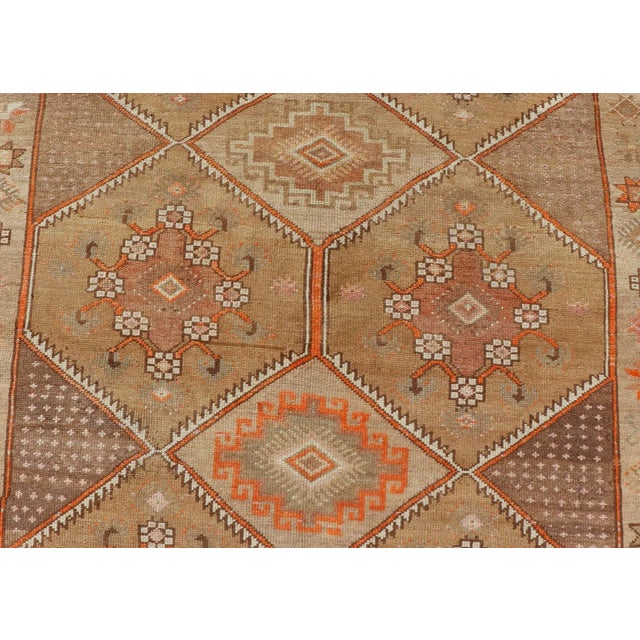 Vintage Turkish Kars Gallery Runner in Brown Color, Tan, Taupe and Orange 5'9 X 13'4 For Sale - Image 4 of 10