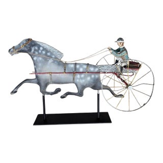 American Folk Art Painted Metal Horse & Sulky Weathervane For Sale