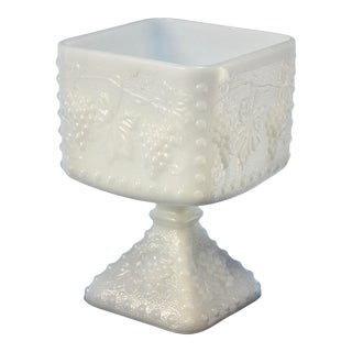 White Milk Glass Square Pedestal Bowl For Sale