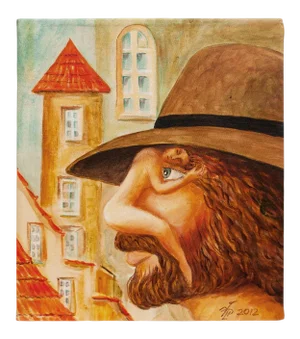 2012 Vlad Pronkin "Italian Man or Thinking of You" Surrealist Painting, Signed