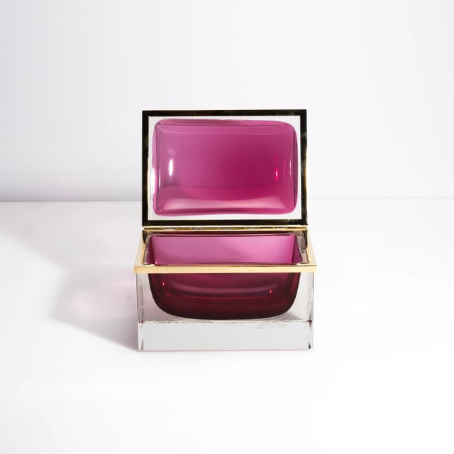 Giant Hand Blown Murano Box in Ruby With Brass Fittings For Sale - Image 9 of 12