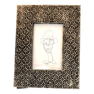 Original Contemporary Cody Orrell Small Giacometti Style Ink Portrait Drawing Metal Coated Frame For Sale