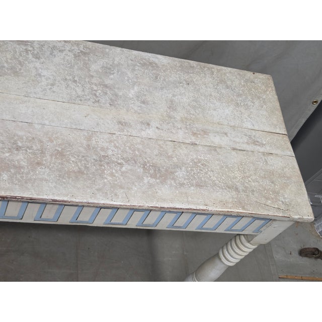 Antique French Rustic Painted Pine and Hardwood Console Table With Greek Key Motif For Sale - Image 12 of 17
