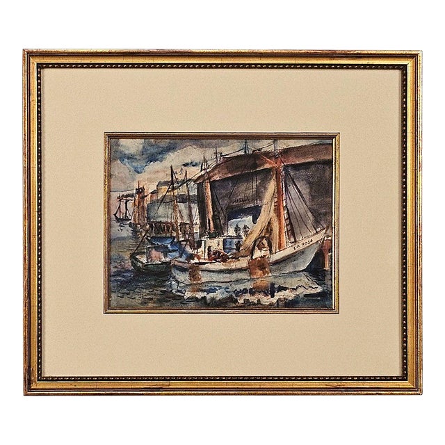 Vintage Nautical Watercolor, Circa 1950 For Sale