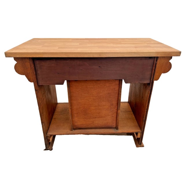 Antique Mission Oak Kitchen Island Cabinet Prep Station Chop Top Open Side Shelf For Sale In Palm Springs - Image 6 of 12