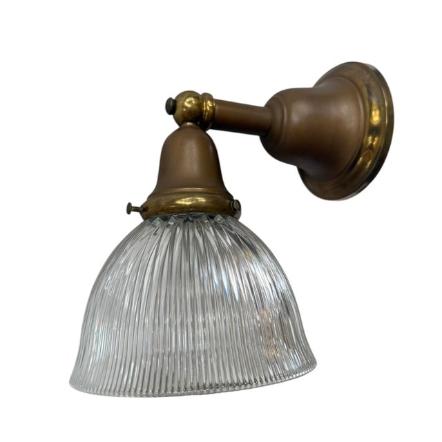 American Circa 1920’s Original Painted Patina Holophane Bell Shade Wall Sconce For Sale - Image 3 of 10
