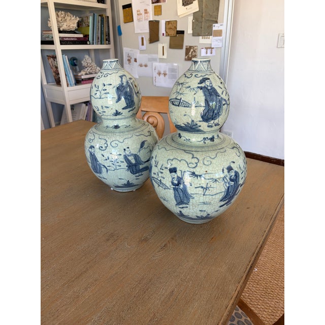 Asian Antique Blue & White Gourd Shaped Jars For Sale - Image 3 of 4