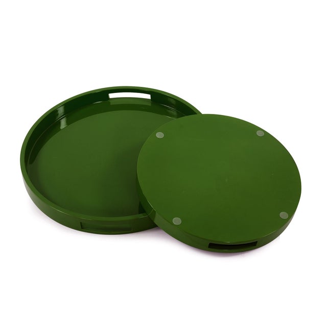 Saint Tropez Round Tray Set of 2 - Wild Green For Sale In Chicago - Image 6 of 10