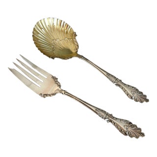 Antique 1896 Rogers & Hamilton "Raphael" Silverplate Serving Set, Berry Spoon & Cold Meat Fork For Sale