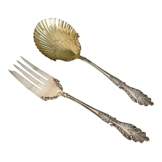 Antique 1896 Rogers & Hamilton "Raphael" Silverplate Serving Set, Berry Spoon & Cold Meat Fork For Sale