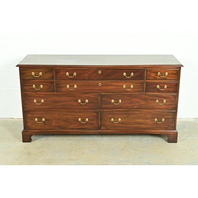A gorgeous Georgian or Chippendale style ten-drawer dresser, credenza, or chest of drawers By Henkel Harris USA, 1970s...