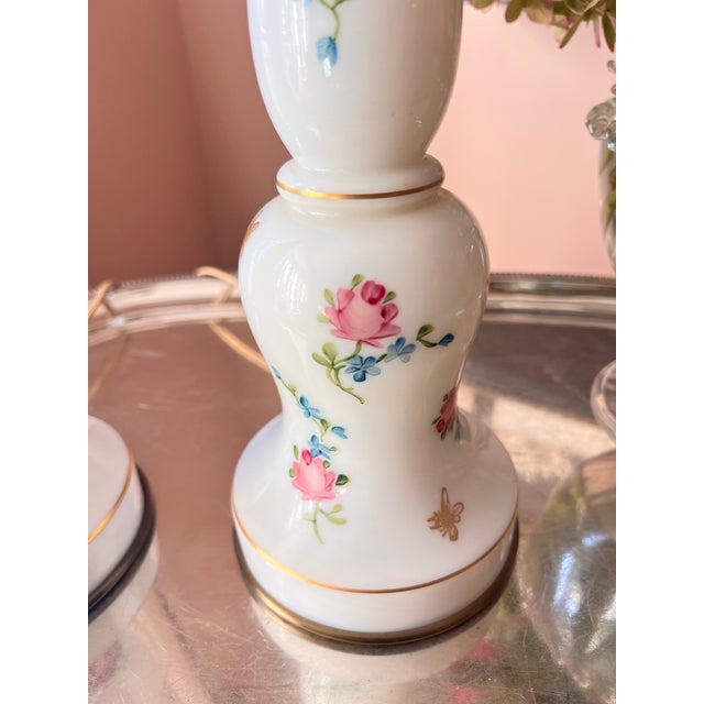 1950s Warren Kessler Hand-Painted Opaline Lamps - Pair For Sale In Kansas City - Image 6 of 12