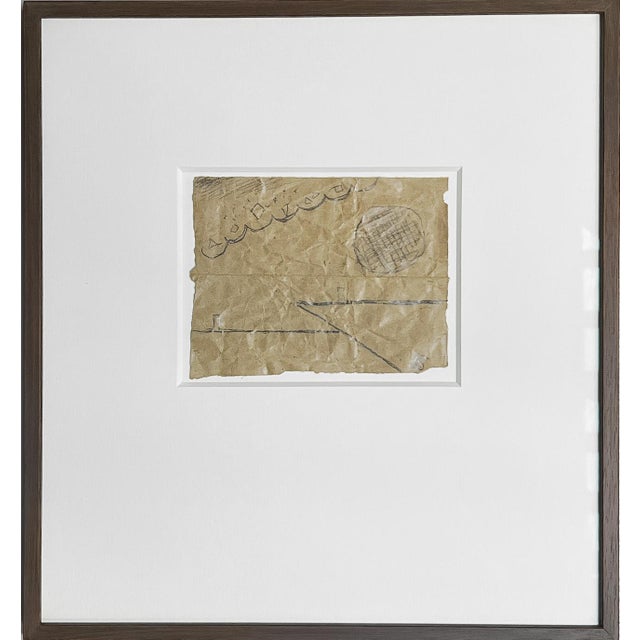 Rudolf bauer drawing — rare prison-period work, ca. 1938, pencil on brown wrapping paper, signed with the artist’s “rb”...