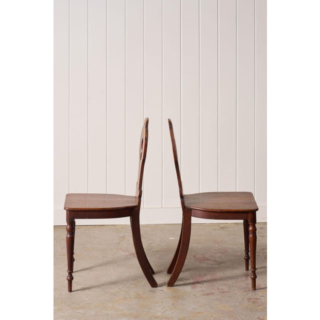 English Pair of 19th Century Oak Hall Chairs For Sale - Image 3 of 10
