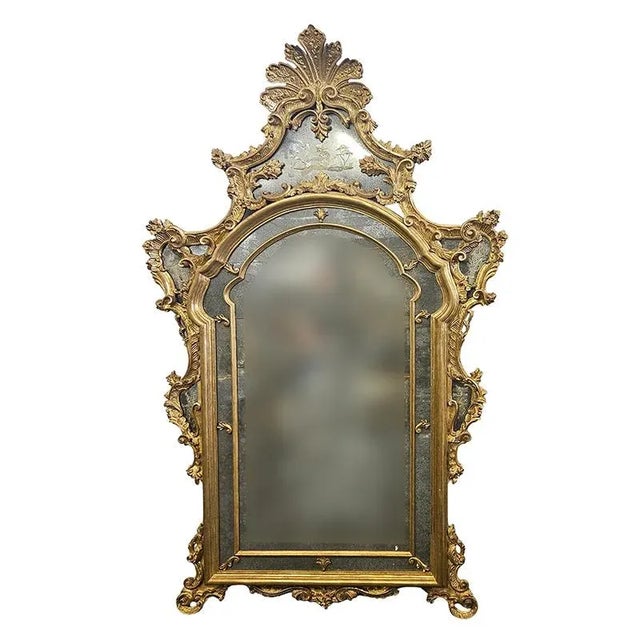 Large Gilded Wooden Mirror, 1960s For Sale - Image 4 of 6