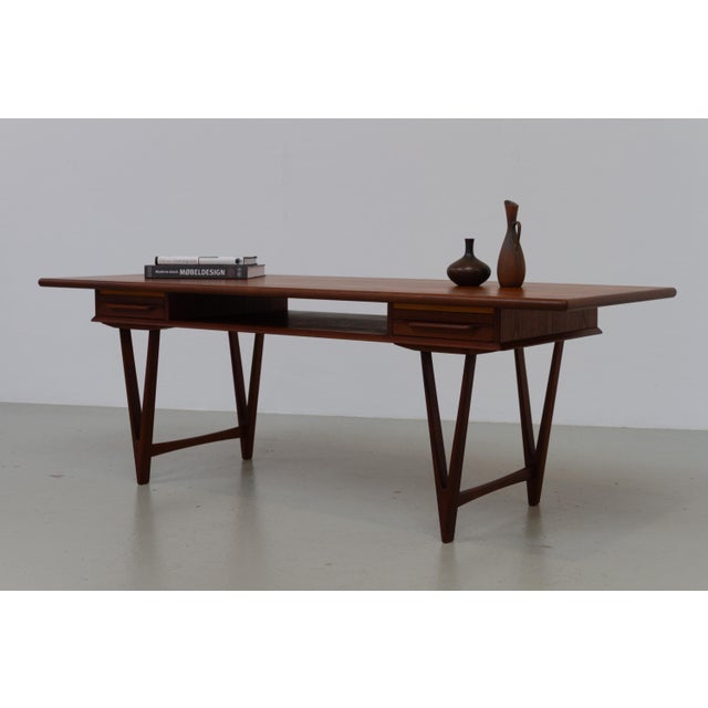 Danish Modern Teak Coffee Table with Drawers and V-Legs by E. W. Bach, 1960s For Sale - Image 13 of 18