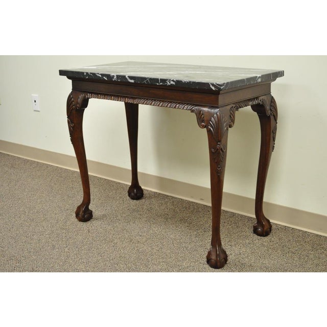 Vintage Carved Mahogany Chippendale Style Ball and Claw Marble Top