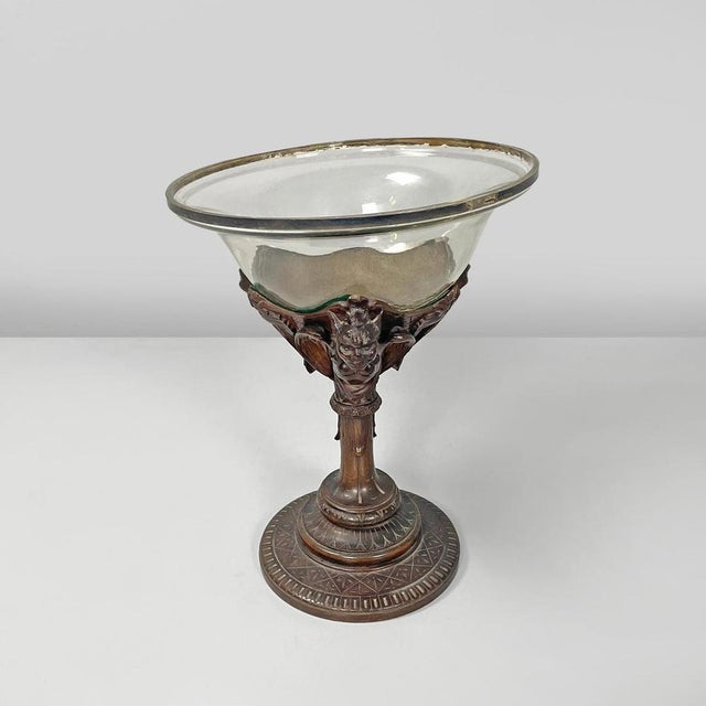 Italian antique cup with glass hemisphere and decorated wood stem, early 1900s Wood and glass cup with a round base. The...