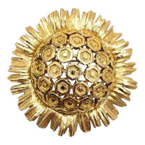 Vintage Signed Monet Goldtone Honeycomb "Burst" Brooch