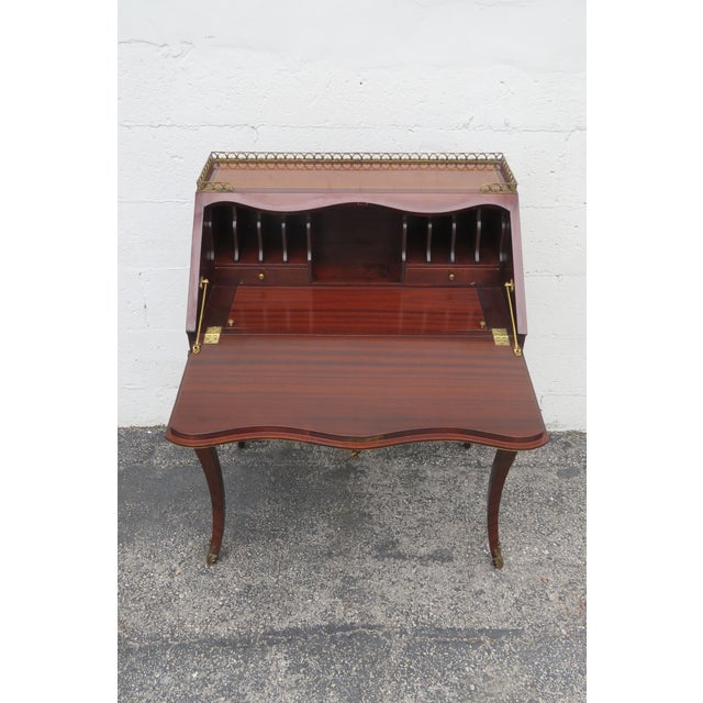 French French Inlay Bronze Brass Accent Secretary Desk For Sale - Image 3 of 12