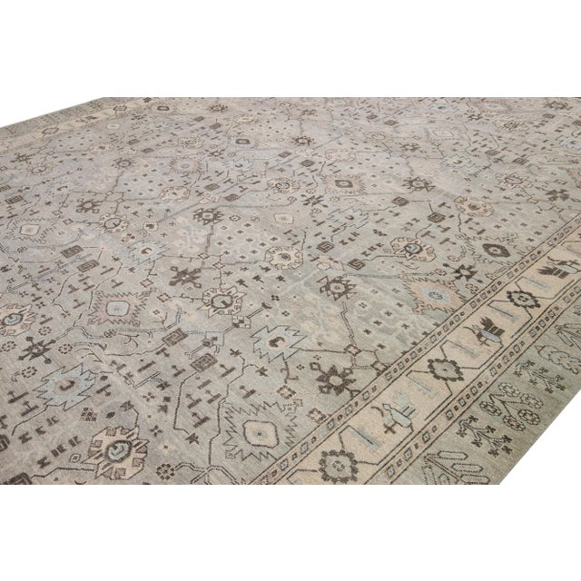 Textile Gray Handmade Modern Khotan Style Wool Rug With Allover Motif For Sale - Image 7 of 7