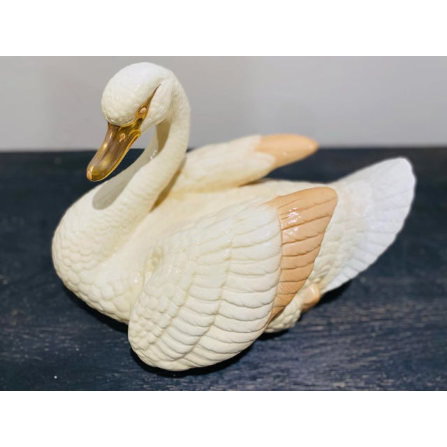 Rustic European Large Italian Porcelain Swan Sculpture, Signed & Number For Sale - Image 3 of 12