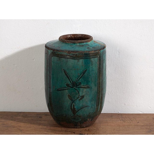 Antique Green Ceramic Vase For Sale - Image 4 of 6