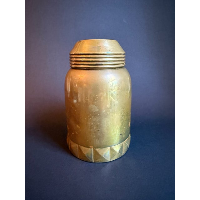 Vintage Brass Canister With Decorative Blue Enamel Top For Sale - Image 4 of 9