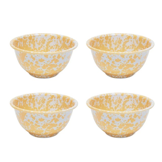 Crow Canyon Home Splatterware, 14 oz. Small Footed Bowls in Yellow & White - Set of 4 For Sale - Image 4 of 4