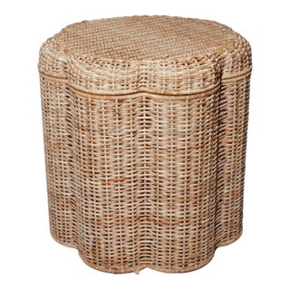 Scalloped Wicker Storage Ottoman, 20" For Sale
