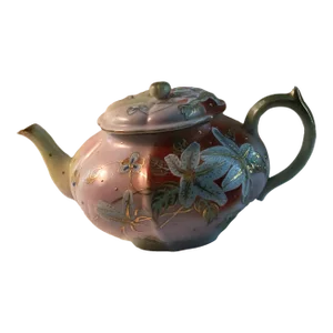 Japanese Hand Painted Tea Pot With Flowers and Gold Accents Antique