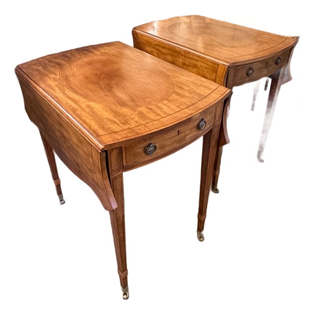 Pair of 1920s English Inlaid Mahogany Dropleaf Pembroke Tables For Sale