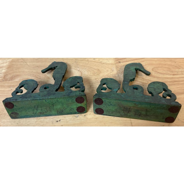 Arts & Crafts Bronze Seahorse Bookends, Attributed to E.T. Hurley, c.1920 For Sale - Image 10 of 18