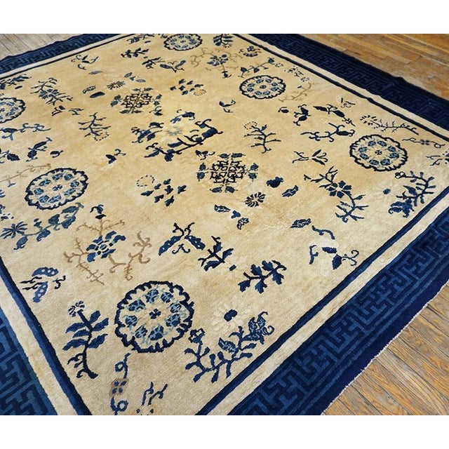 1900s Beige Ground Six Asymmetric Knots Chinoiserie Antique Chinese Peking Rug For Sale In New York - Image 6 of 14