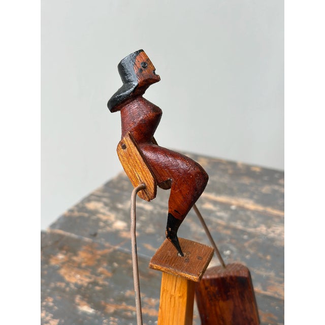 Brown Vintage Folk Art Balancing Woman Kinetic Sculpture, Circa 1940s For Sale - Image 8 of 16