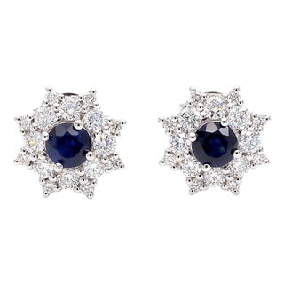 Natural Blue Sapphire 0.63cts & Diamond 0.27cts Earring in 14k Gold For Sale
