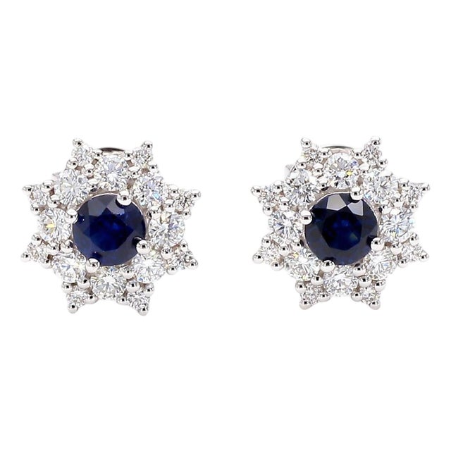 Natural Blue Sapphire 0.63cts & Diamond 0.27cts Earring in 14k Gold For Sale