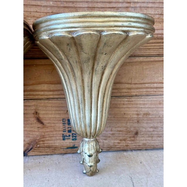 English Pair of Maitland-Smith Gilt Wall Brackets Shelves, Philippines For Sale - Image 3 of 11
