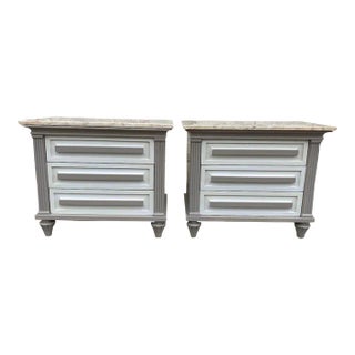 Mid 20th Century Pair of Vintage Mid-Century Modern Nightstands With Marble Top For Sale