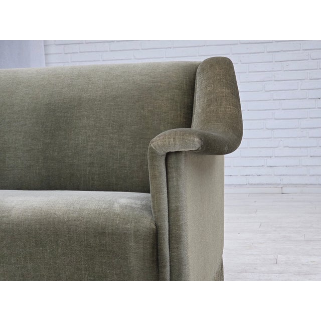 Wood Vintage Danish Two-Seater Sofa in Green Furniture Velour and Beech Wood, 1970s For Sale - Image 7 of 18