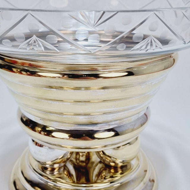 Large Art Deco Crystal Glass Centerpiece Bowl on Pedestal For Sale - Image 9 of 12