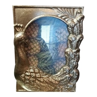 Gorgeous Gold Patina Brass Alexi Peacock Photo Holder Made in Italy. For Sale