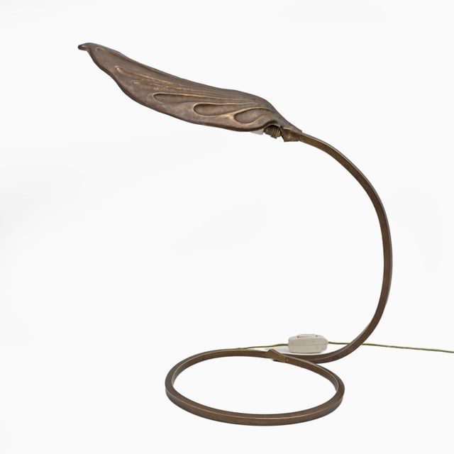 Tommaso Barbi, Italy. Leaf-shaped brass table lamp. Mid-20th century. Italian design produced in the 1960s by Bottega...