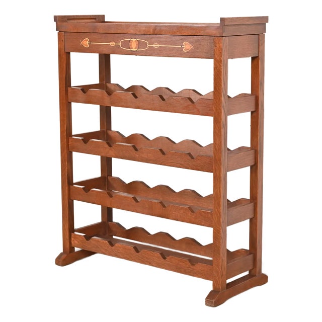 Stickley Harvey Ellis Collection Arts & Crafts Inlaid Oak 20-Bottle Wine Rack With Removable Serving Tray For Sale
