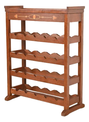 Stickley Harvey Ellis Collection Arts & Crafts Inlaid Oak 20-Bottle Wine Rack With Removable Serving Tray