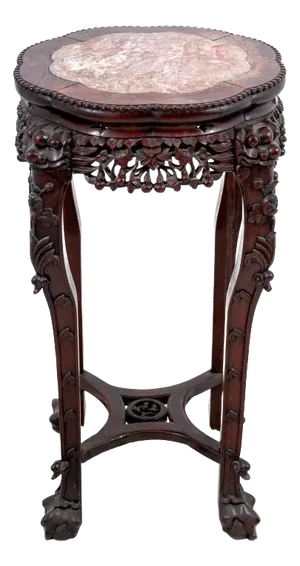Chinese Hardwood and Marble Pedestal Table