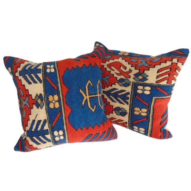 Vintage Pair of Hand Knotted Turkish Carpet Pillow Covers 20"x20" For Sale - Image 4 of 4