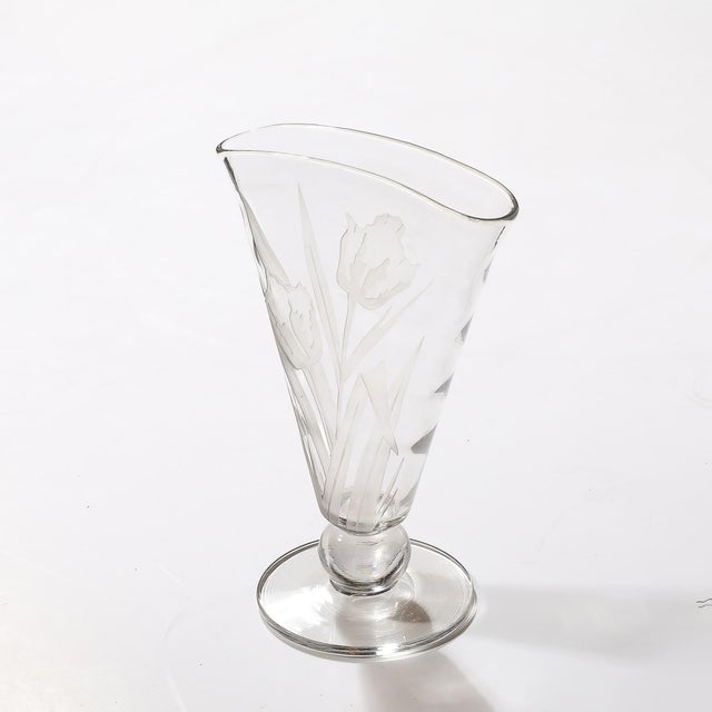 Art Deco Frosted and Transparent Glass Vase With Floral Relief Detailing For Sale - Image 9 of 12