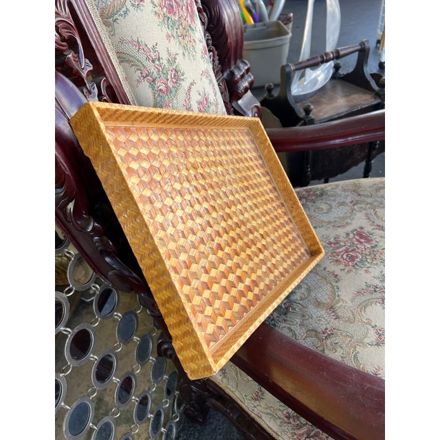 Bauhaus Vintage Bamboo Trompe -L-Oeil Cubist Pattern Serving Tray For Sale - Image 3 of 7